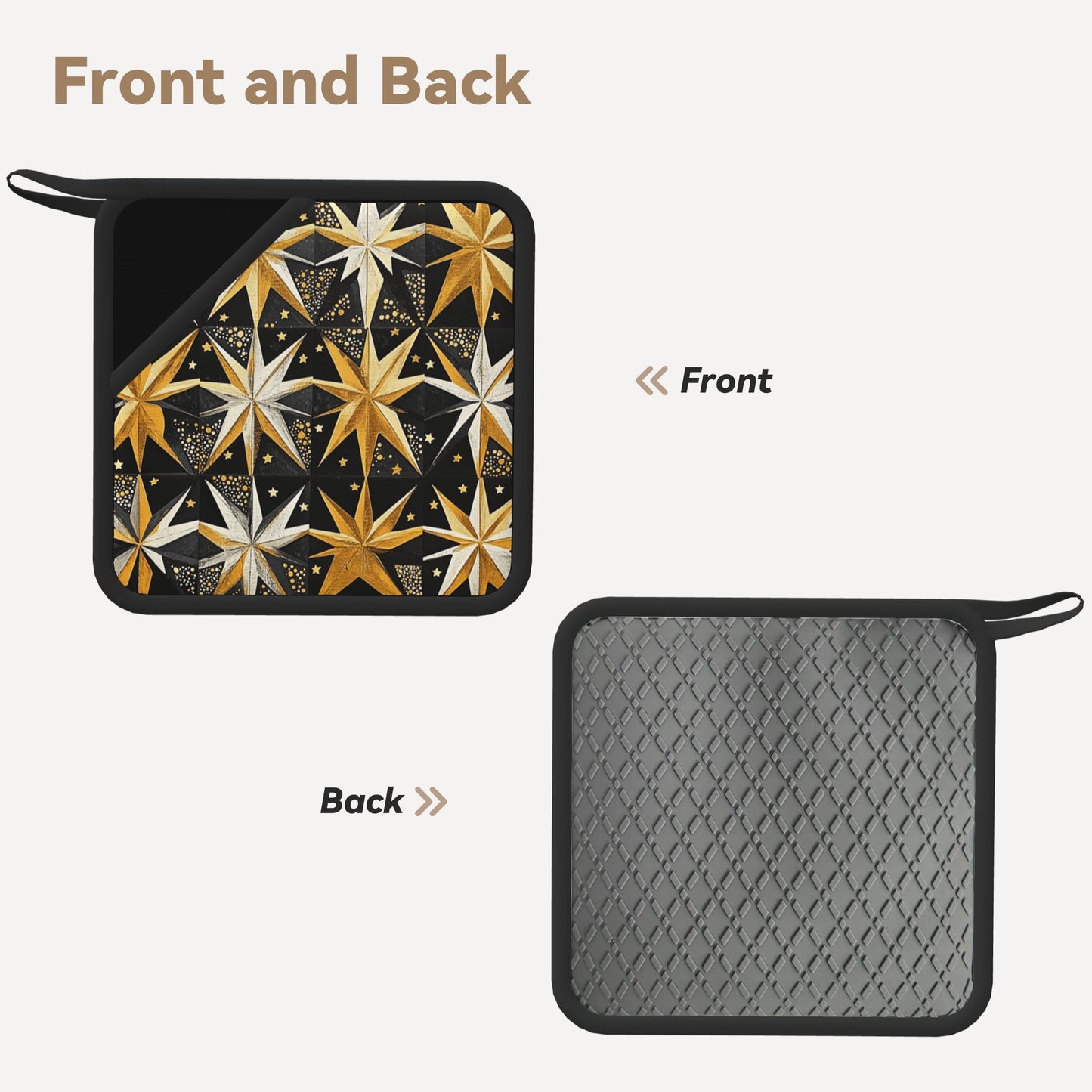Set of 2 Square Silicone Heat-Resistant Mats 18×18cm – Gold & Silver Star Art Design Kitchen & Dining Pads