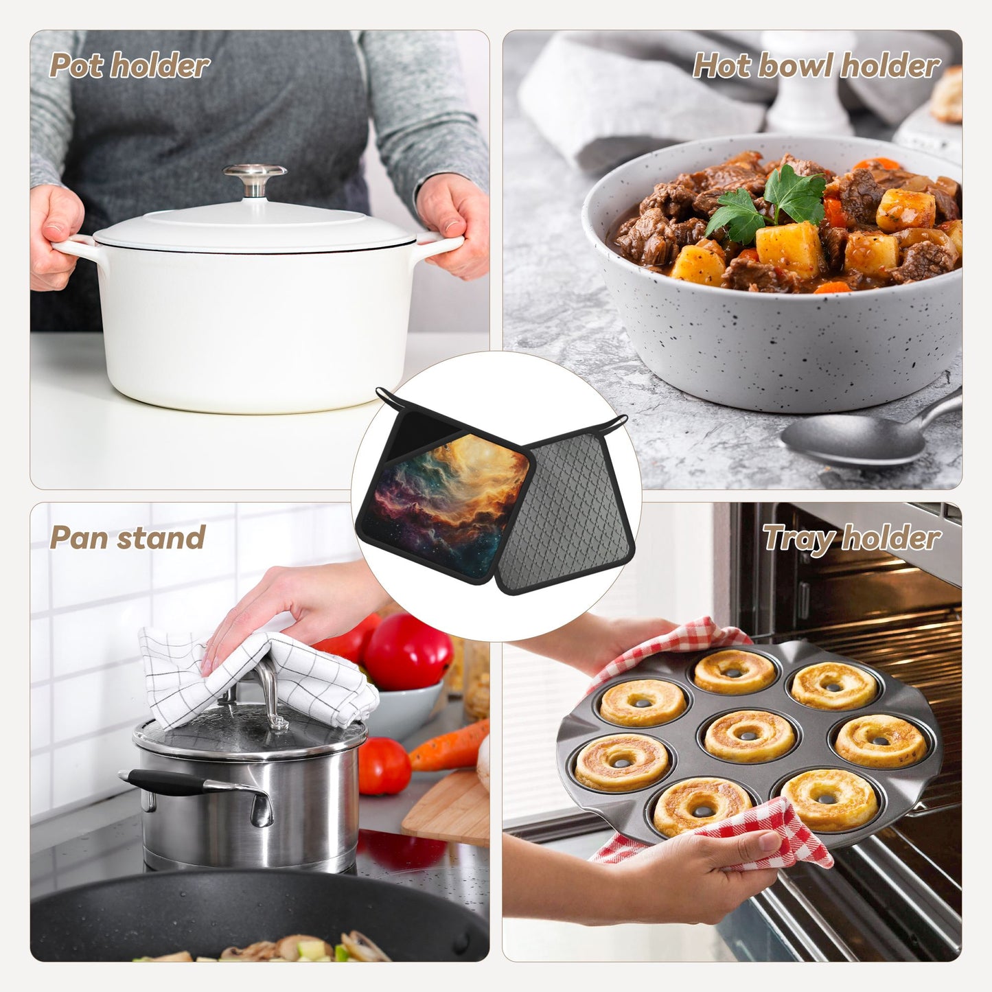 Set of 2 Square Silicone Heat-Resistant Mats 18×18cm – Galaxy Nebula Art Design Kitchen & Dining Pads