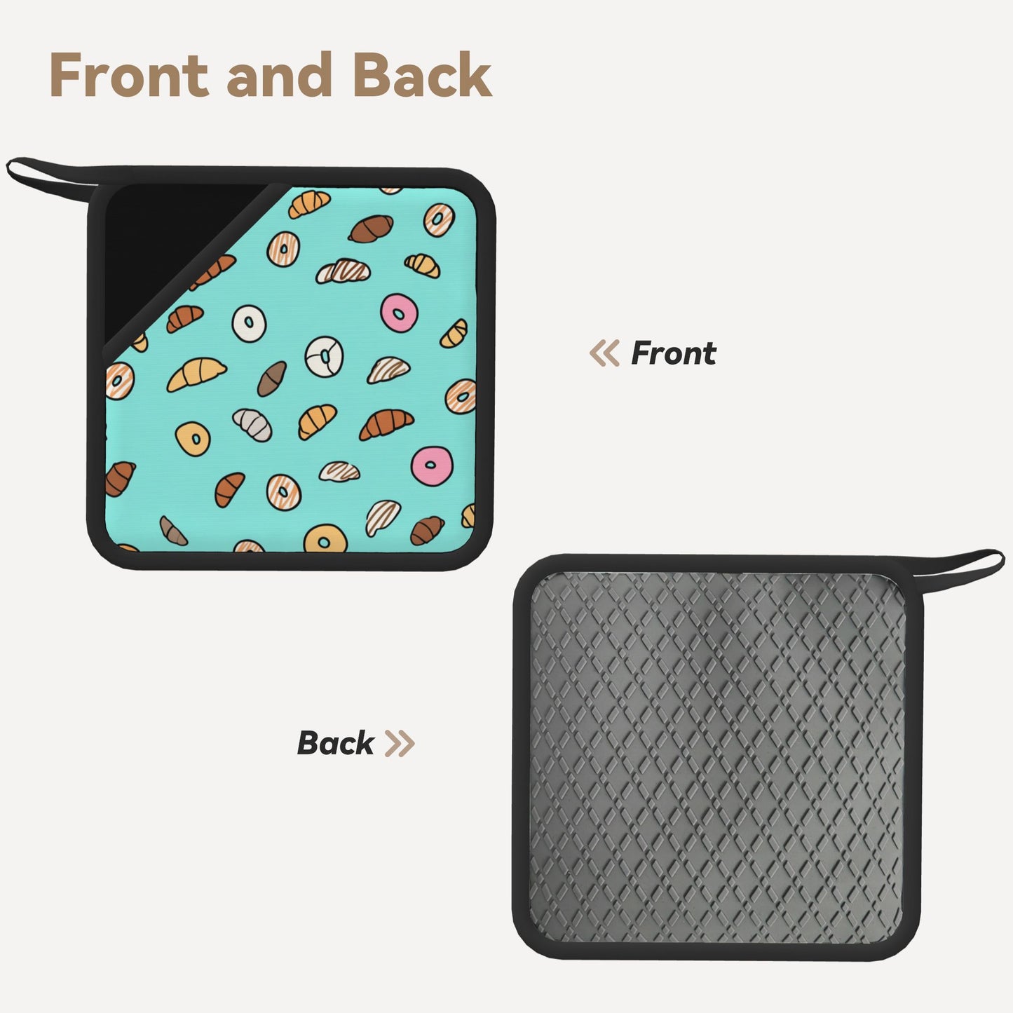 Set of 2 Square Silicone Heat-Resistant Mats 18×18cm – Cute Bakery Cartoon Design Kitchen Pads