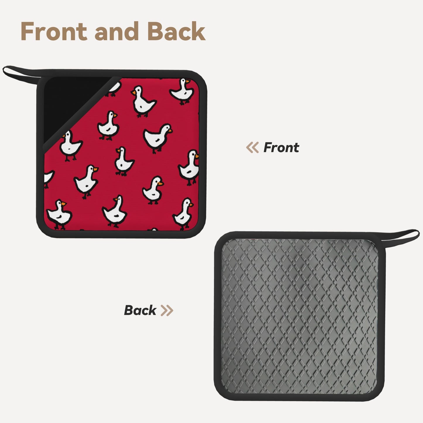 Set of 2 Square Silicone Heat-Resistant Mats 18×18cm – Cute Cartoon Goose Design Kitchen Pads