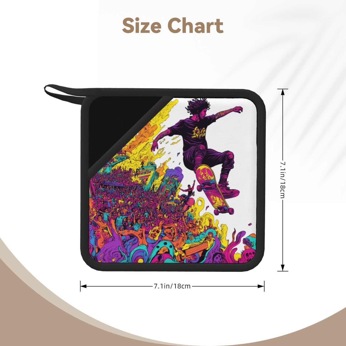 Set of 2 Square Silicone Heat-Resistant Mats 18×18cm – Skateboard Street Art Design Kitchen Pads