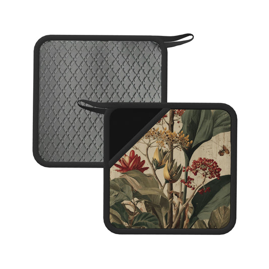 Set of 2 Square Silicone Heat-Resistant Mats 18×18cm – Botanical Art Design Kitchen & Dining Table Pads