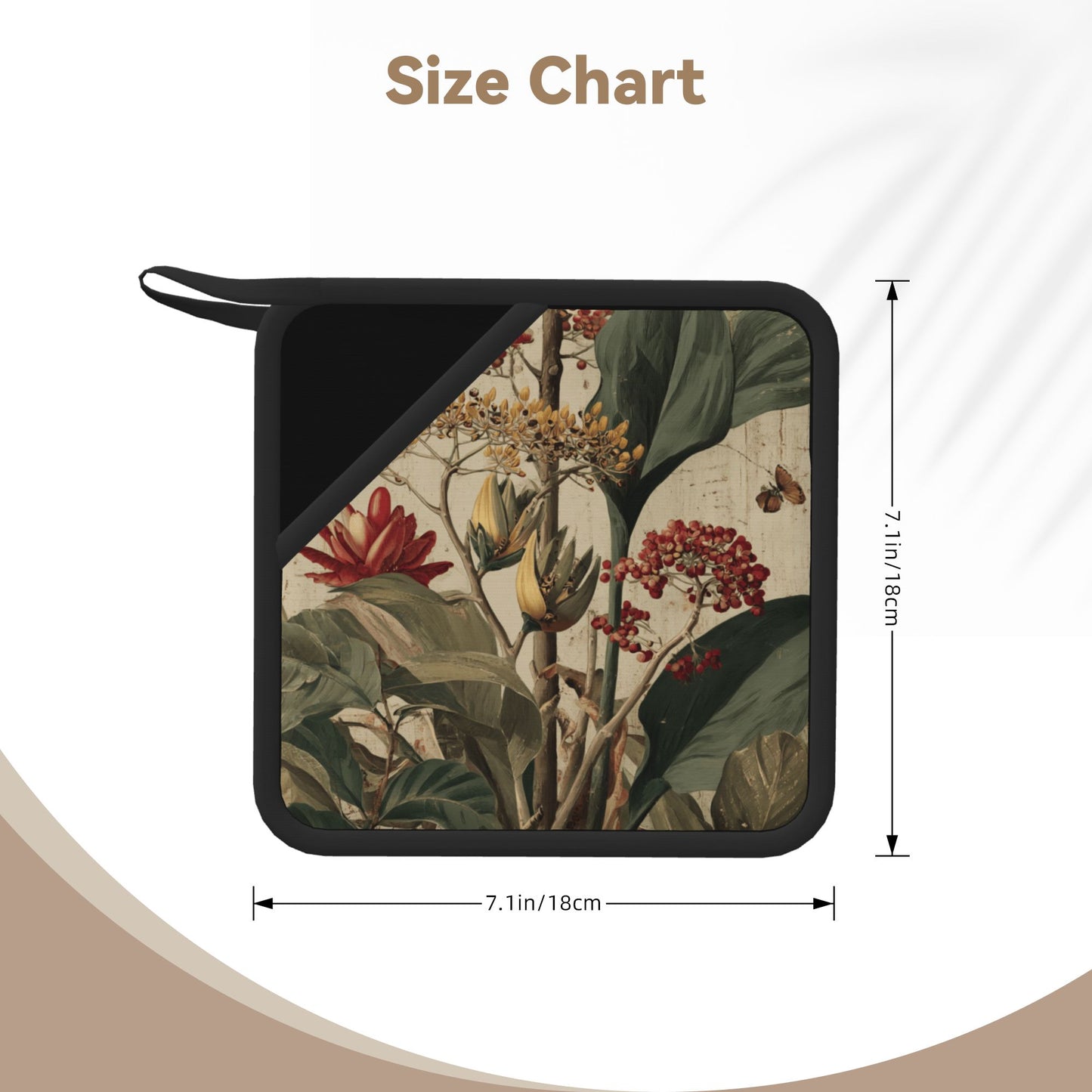 Set of 2 Square Silicone Heat-Resistant Mats 18×18cm – Botanical Art Design Kitchen & Dining Table Pads