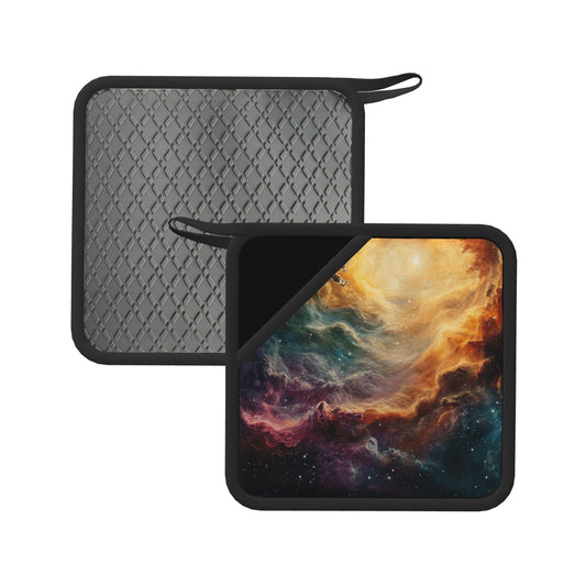 Set of 2 Square Silicone Heat-Resistant Mats 18×18cm – Galaxy Nebula Art Design Kitchen & Dining Pads