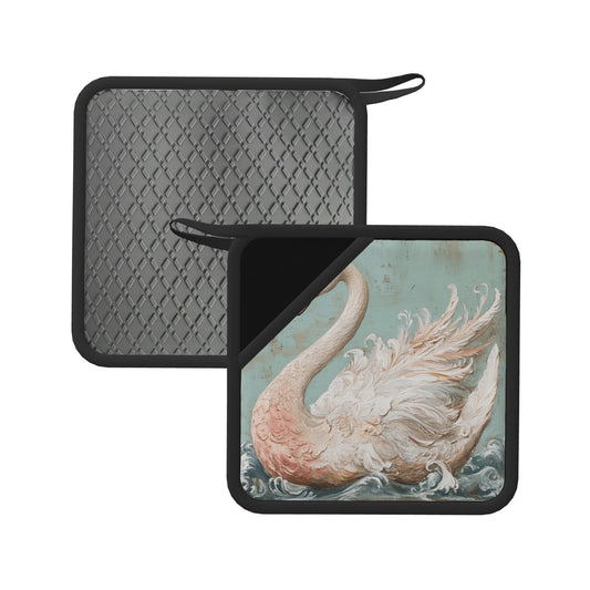 Set of 2 Square Silicone Heat-Resistant Mats 18×18cm – Elegant Swan Art Design Kitchen & Dining Pads
