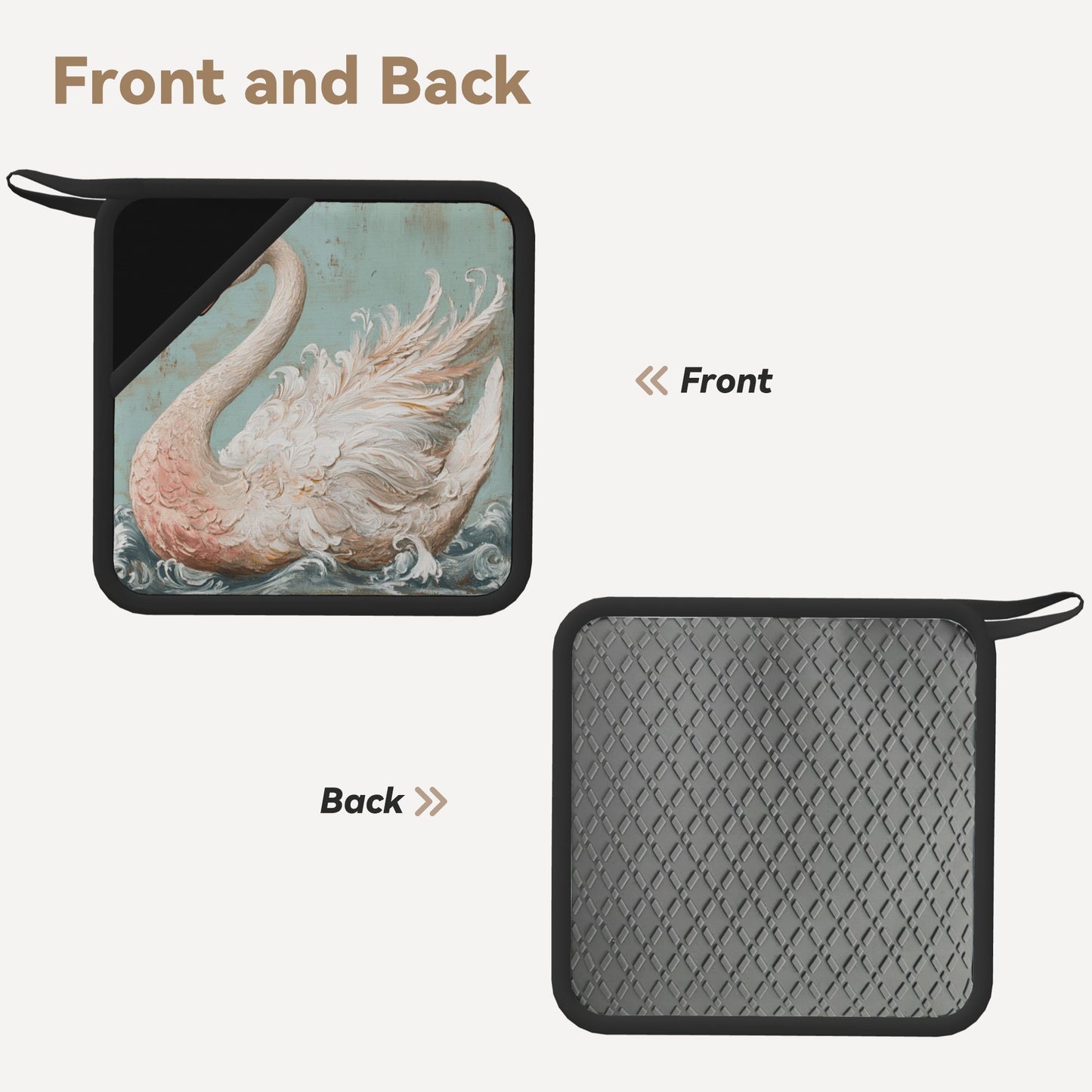 Set of 2 Square Silicone Heat-Resistant Mats 18×18cm – Elegant Swan Art Design Kitchen & Dining Pads