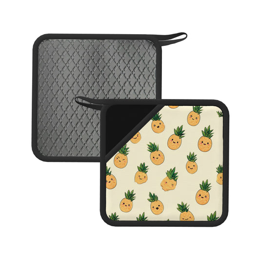 Set of 2 Square Silicone Heat-Resistant Mats 18×18cm – Cute Pineapple Cartoon Design Kitchen Pads