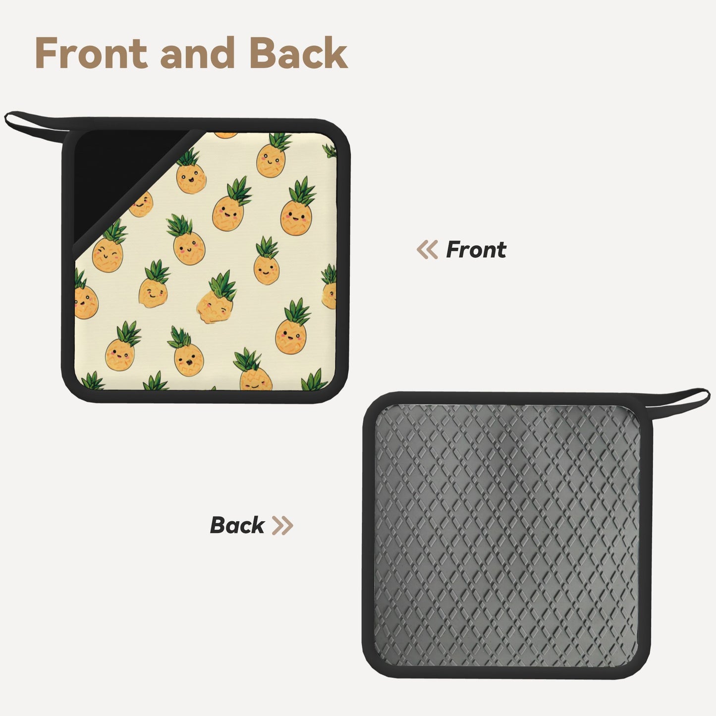 Set of 2 Square Silicone Heat-Resistant Mats 18×18cm – Cute Pineapple Cartoon Design Kitchen Pads