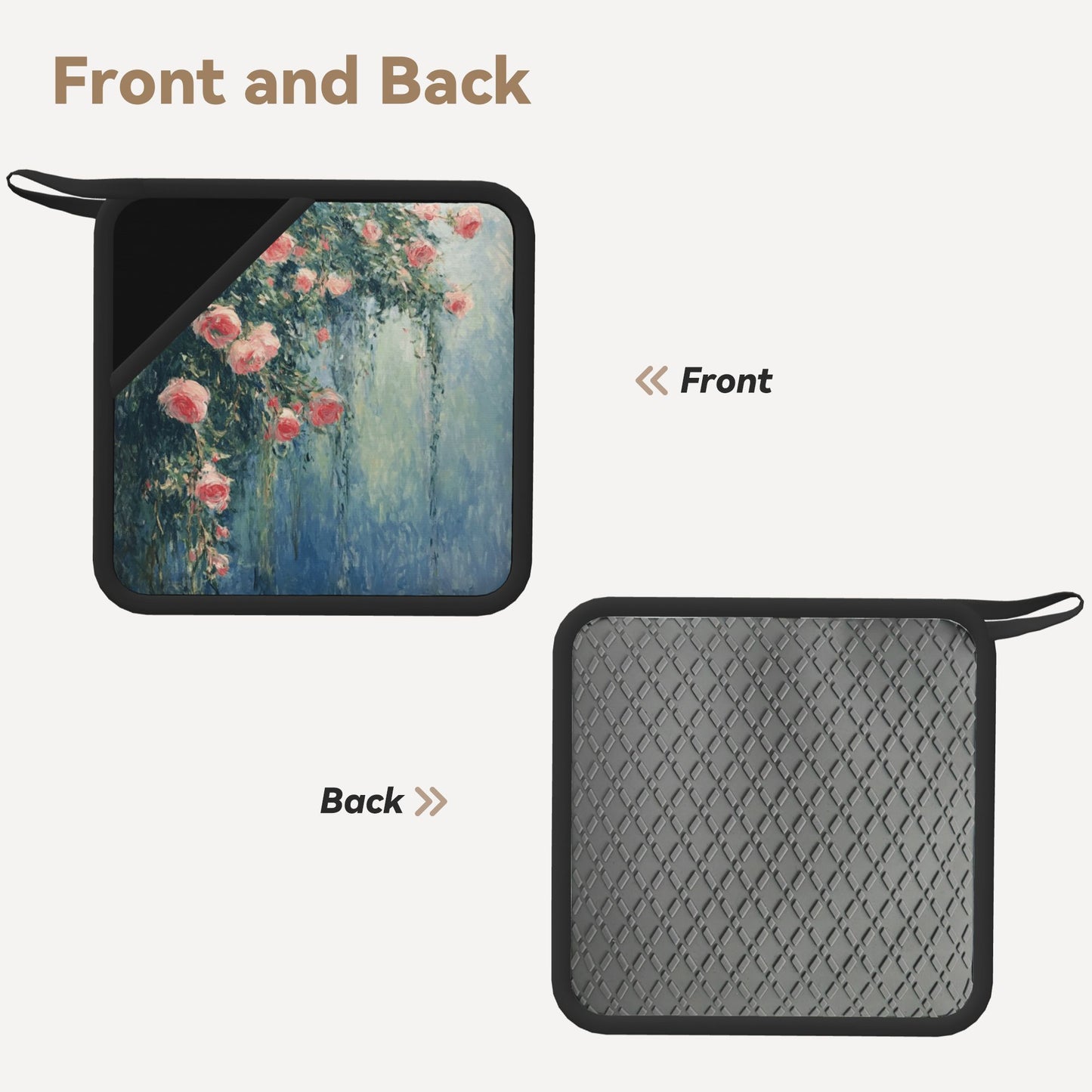 Set of 2 Square Silicone Heat-Resistant Mats 18×18cm – Oil Painting Floral Art Design Kitchen Pads