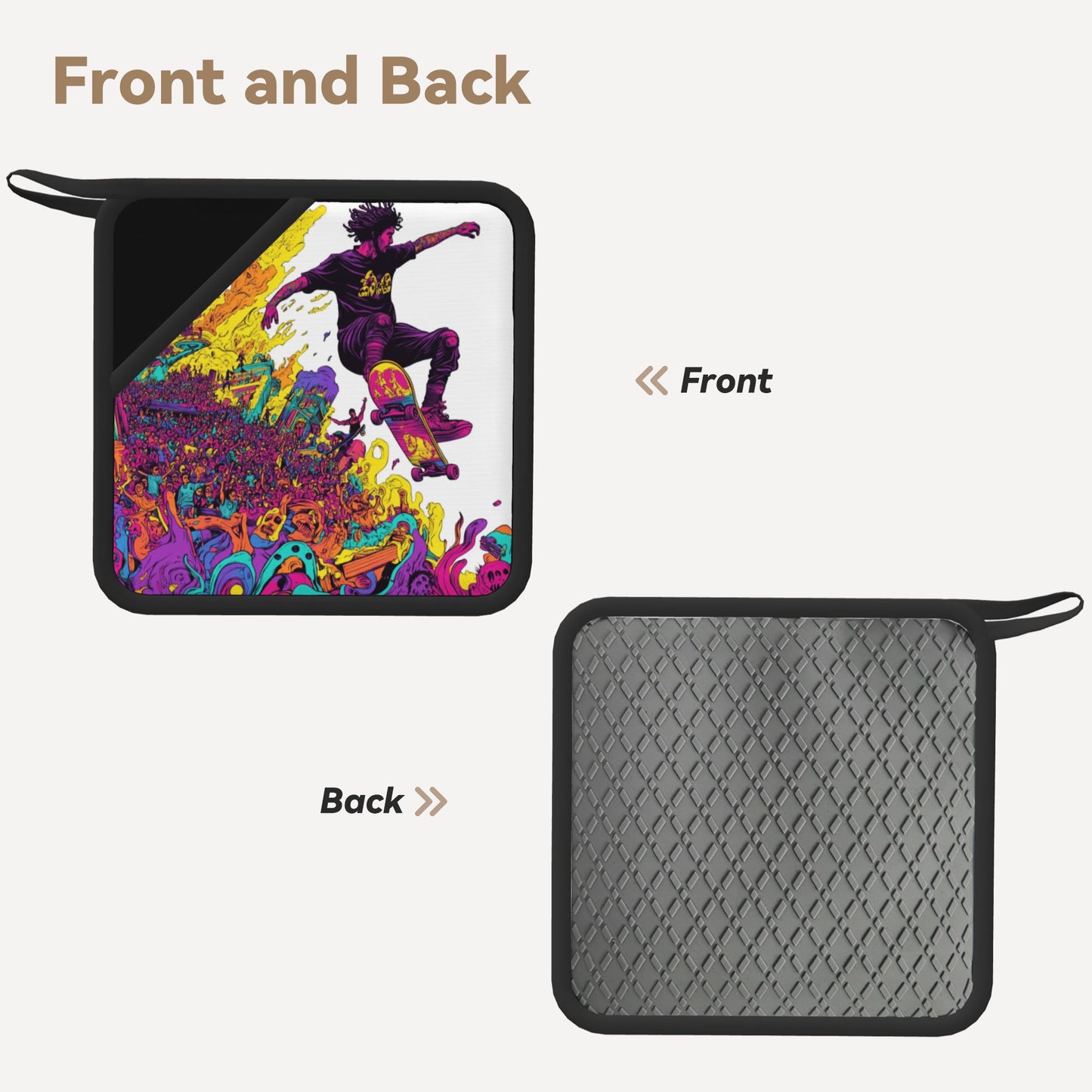 Set of 2 Square Silicone Heat-Resistant Mats 18×18cm – Skateboard Street Art Design Kitchen Pads