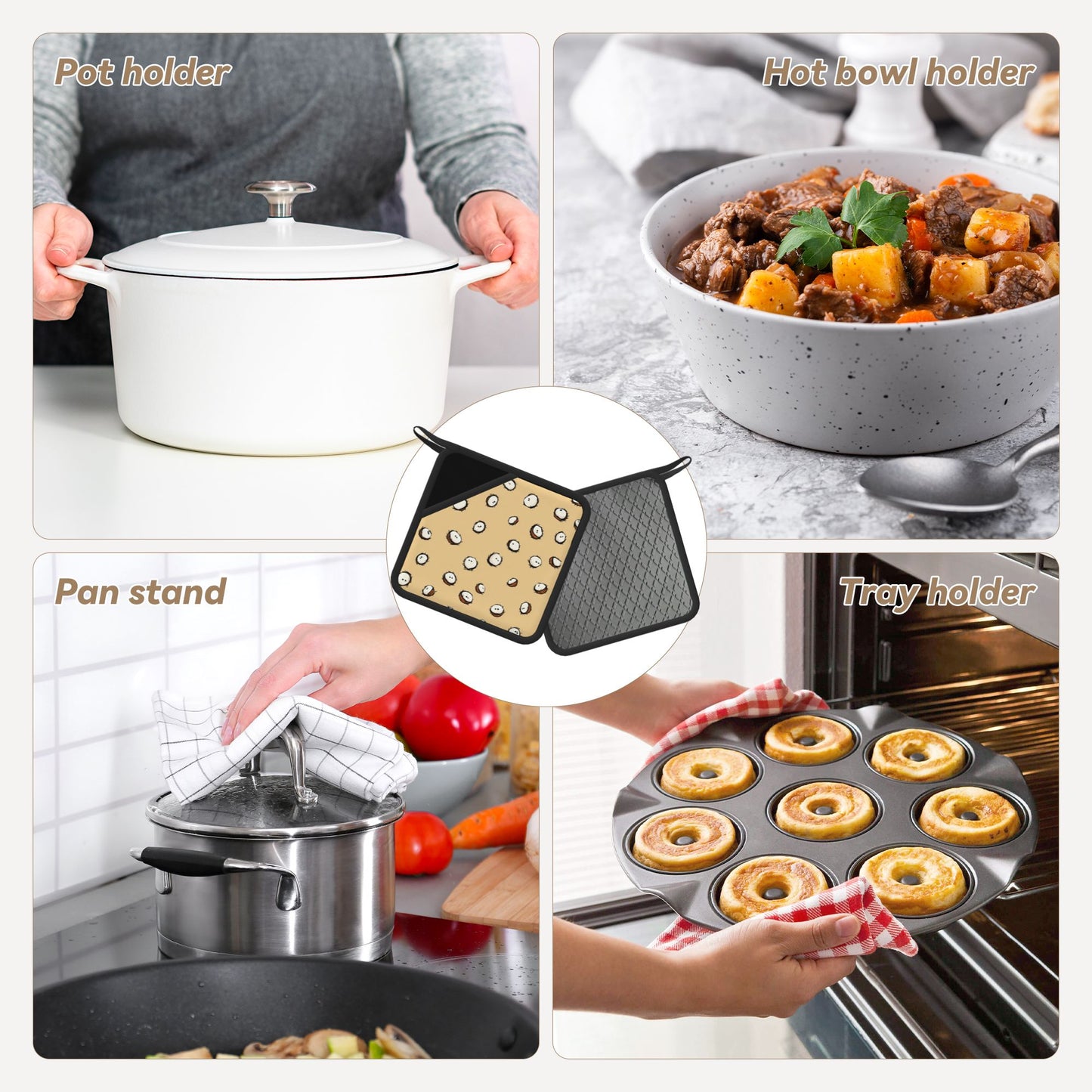 Set of 2 Square Silicone Heat-Resistant Mats 18×18cm – Cute Coconut Design Kitchen Pads