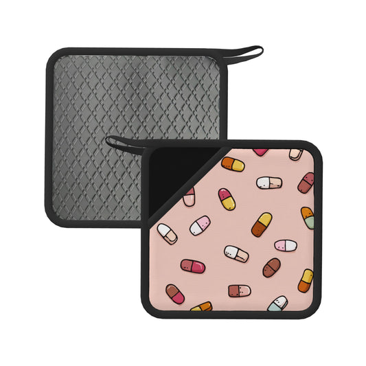 Set of 2 Square Silicone Heat-Resistant Mats 18×18cm – Fun Capsule Design Kitchen Pads