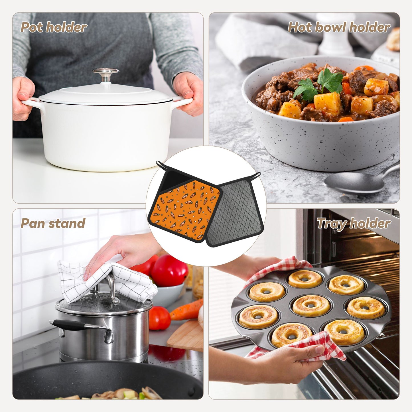 Set of 2 Square Silicone Heat-Resistant Mats 18×18cm – Carrot Design Kitchen Pads