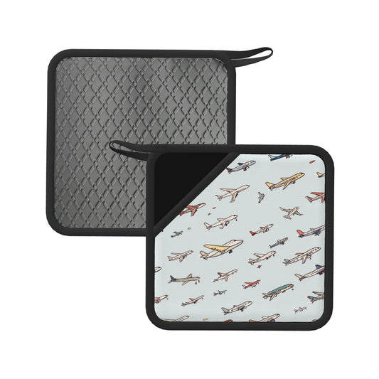 Set of 2 Square Silicone Heat-Resistant Mats 18×18cm – Airplane Design Kitchen Pads