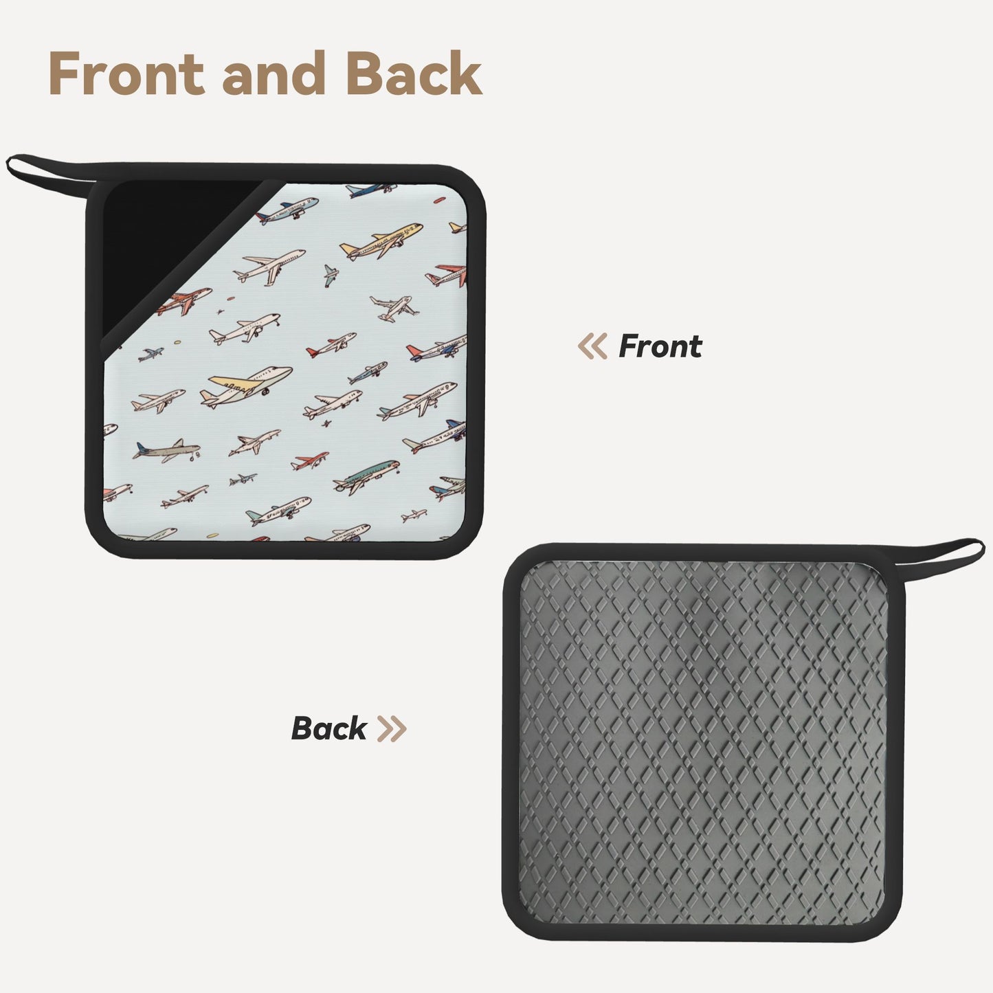 Set of 2 Square Silicone Heat-Resistant Mats 18×18cm – Airplane Design Kitchen Pads