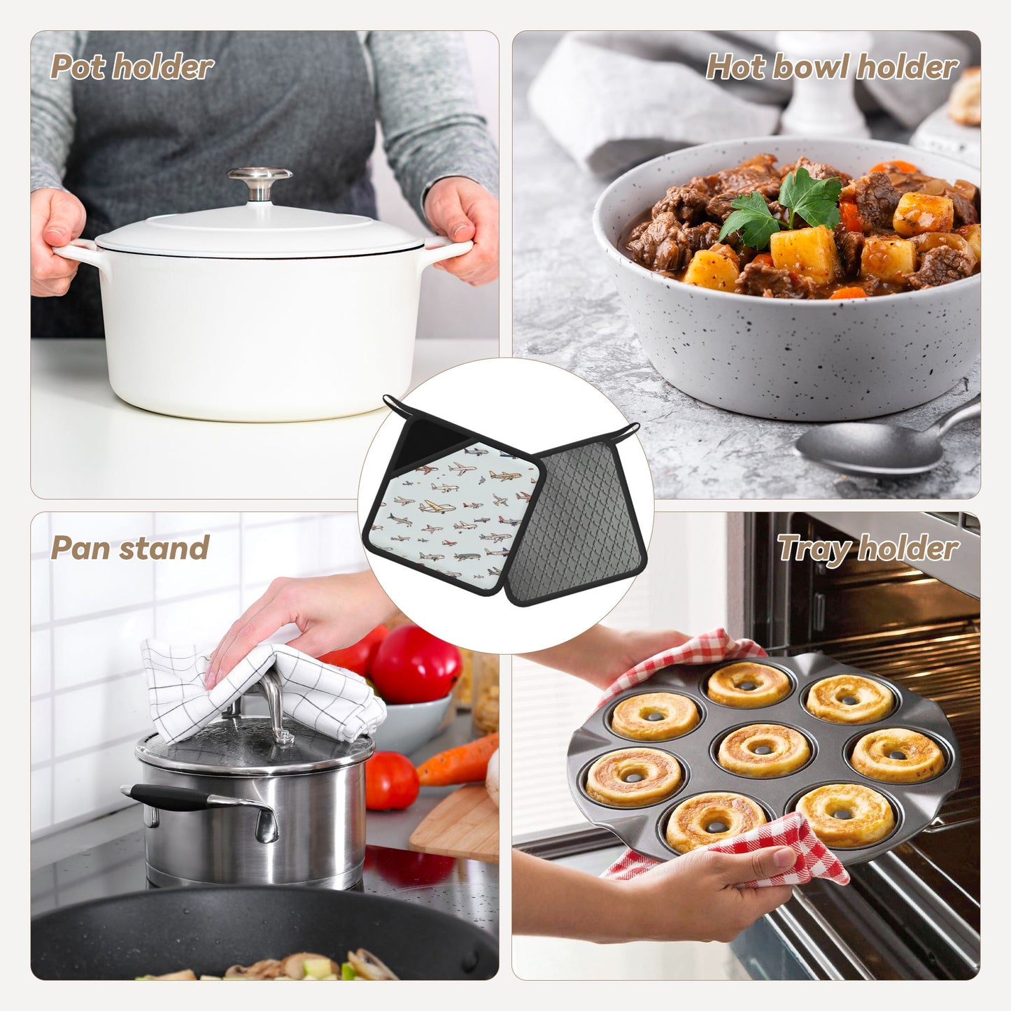 Set of 2 Square Silicone Heat-Resistant Mats 18×18cm – Airplane Design Kitchen Pads