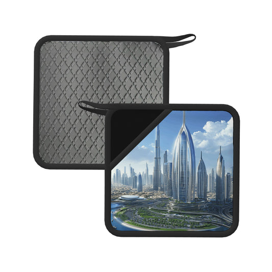 Set of 2 Square Silicone Heat-Resistant Mats 18×18cm – City Skyline Design Kitchen Pads