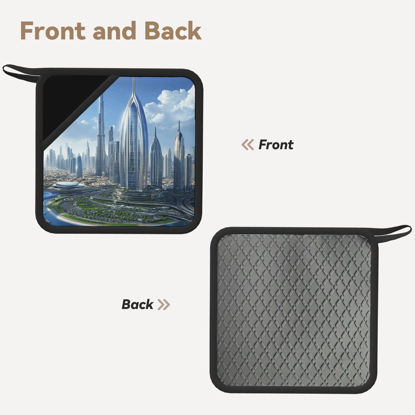 Set of 2 Square Silicone Heat-Resistant Mats 18×18cm – City Skyline Design Kitchen Pads