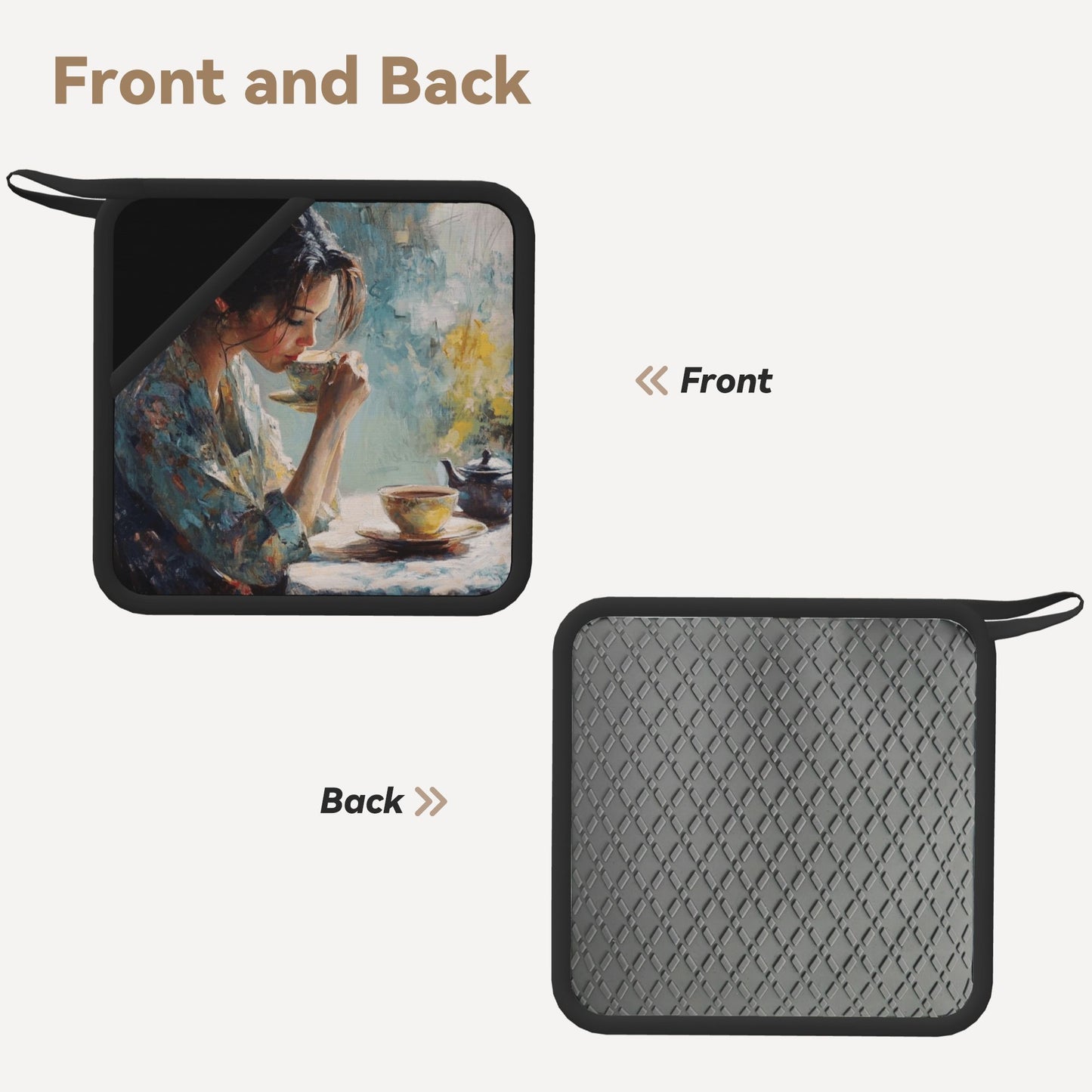 Set of 2 Square Silicone Heat-Resistant Mats 18×18cm – Artistic Oil Painting Woman Design