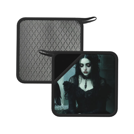Set of 2 Square Silicone Heat-Resistant Mats 18×18cm – Gothic Art Style Woman Design