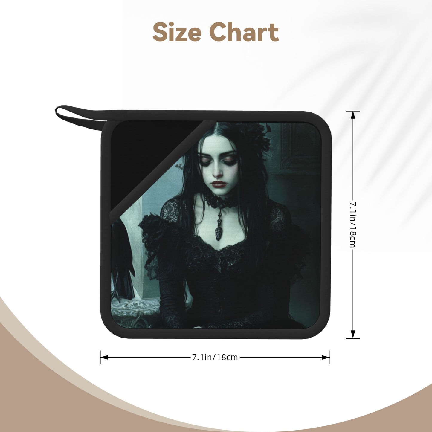 Set of 2 Square Silicone Heat-Resistant Mats 18×18cm – Gothic Art Style Woman Design